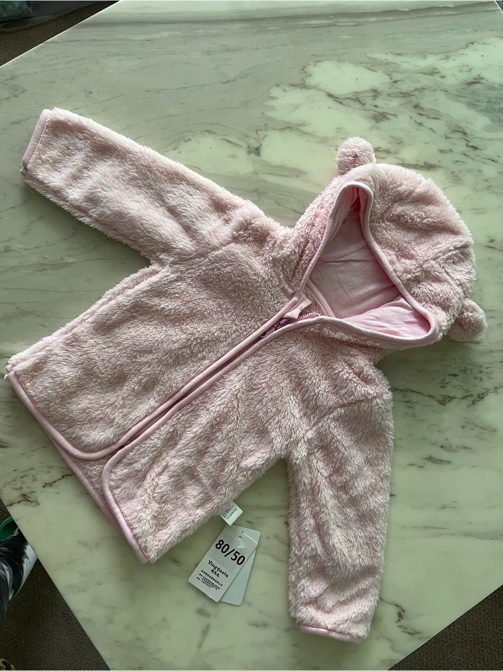 Soft Pink Hooded Baby Jacket with Ears